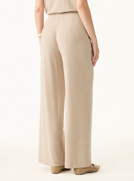 2Pcs Set Petite Wide Leg Pant with Pockets & Crewneck Built-In Bra Top