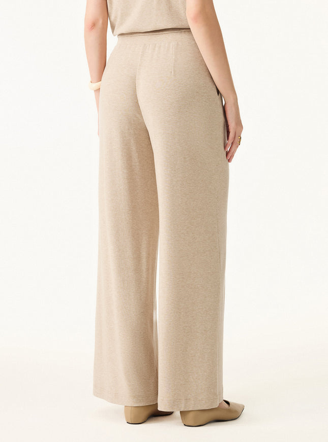 2Pcs Set Lyocell Wool Surplice Cap Sleeve Top & Mid Rise Wide Leg Pants with Pockets
