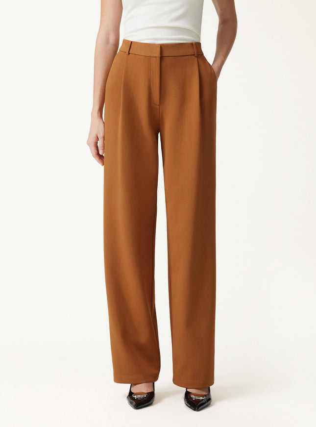 Crosshatch Ponte High-Rise Straight-Leg Tuck Pants with Pockets