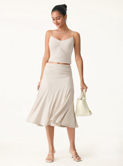 Flowy Side Ruched A-line Midi Skirt