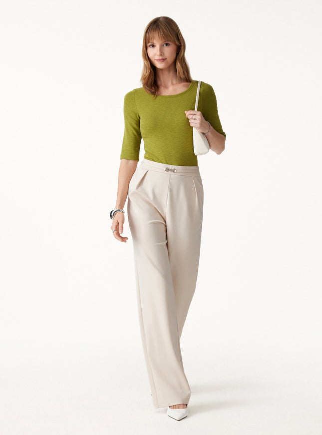 Ponte High-Rise Wide-Leg Pants with Pockets - Fog Beige