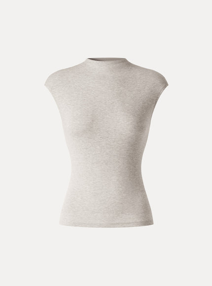 Lyocell-Wool Mock Neck Sleeveless Top