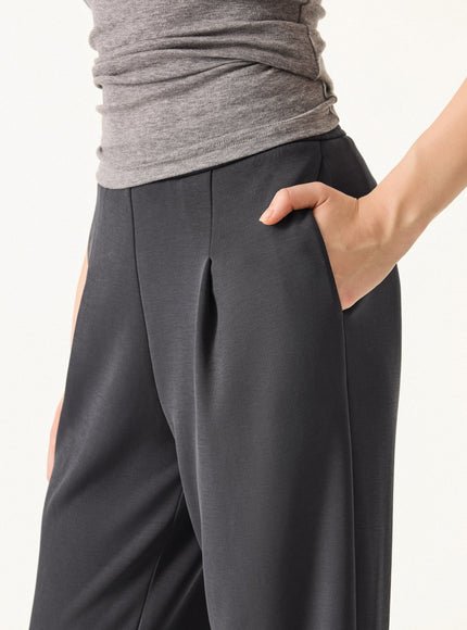 Sandwashed Spacer Mid Rise Straight Leg Pull-on Trousers with Pockets