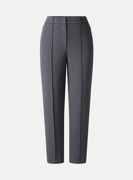 Modal Blend Ponte High-Rise Ankled Slim-Straight Pants with Pockets