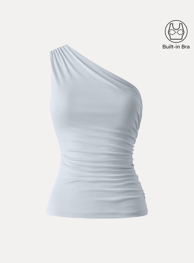 Sandwashed One Shoulder Ruched Built-In Bra Tank