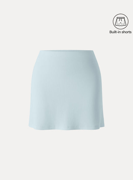 Stretch Cotton Pointelle A-line Mini Skirt with Built-in Shorts