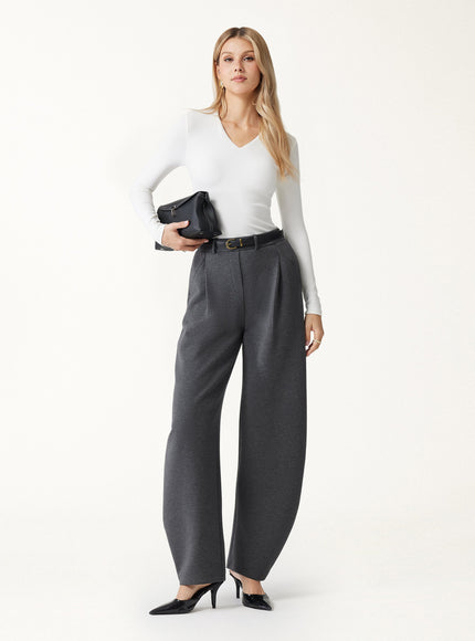 Cozy Knit Mid Rise Barrel Leg Pull-on Pants