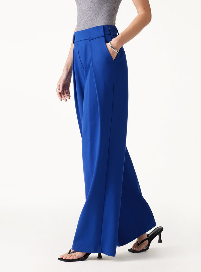 Ponte Mid-Rise Wide-Leg Tuck Pants with Pockets